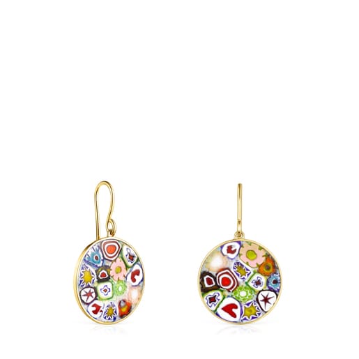 Short Minifiore disc Earrings in Silver Vermeil and Murano Glass
