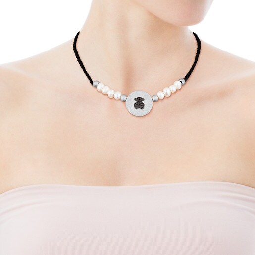 Silver Rupp Bear Necklace with Pearl and Spinel