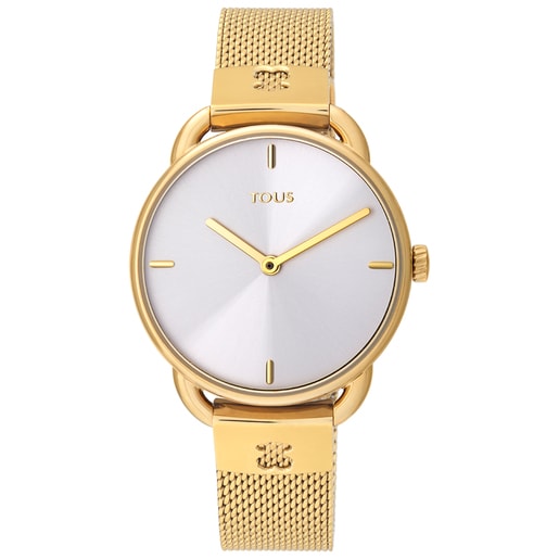 Orologio analogico con maglie in acciaio IP oro