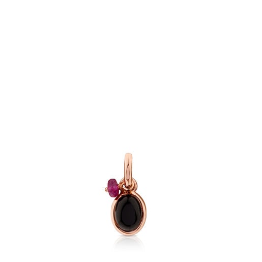 Rose Vermeil Silver Tiny Pendant with Onyx and Ruby
