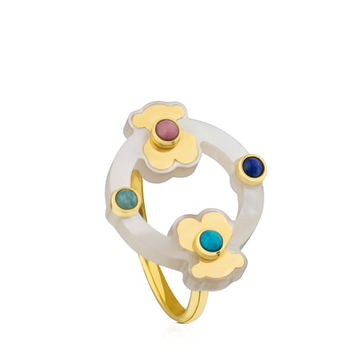 Gold Super Power Ring with Mother-of-pearl and Gemstones