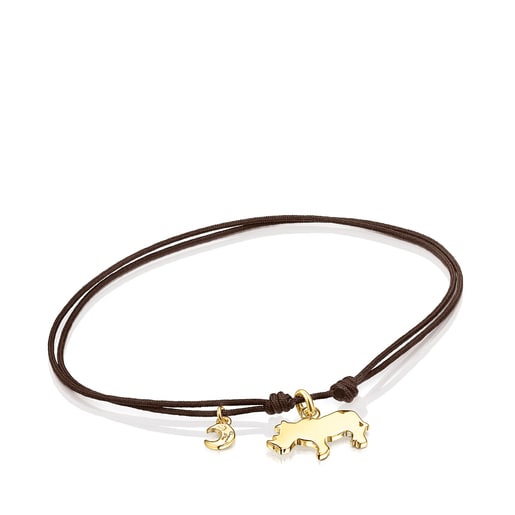 Silver Vermeil Save rhinoceros Bracelet with brown Cord