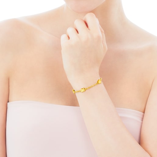 Gold Sweet Dolls Bracelet with Flower, Tulip, Heart and Bear motifs