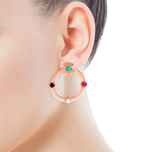 Boucles d’oreilles Super Power moyennes en Argent Vermeil rose avec Pierres précieuses