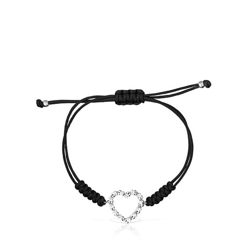 Silver San Valentín heart Bracelet with black Cord | TOUS