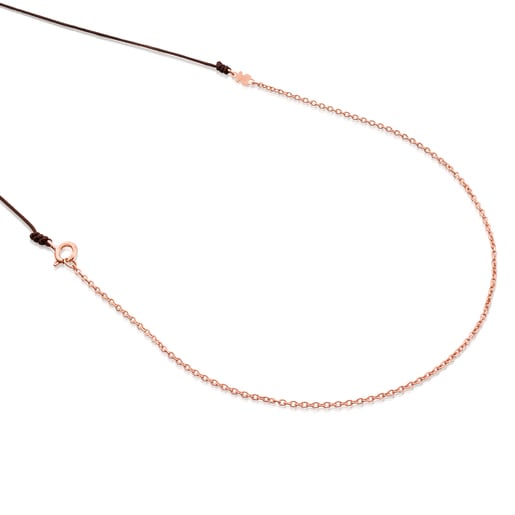 Cadena larga TOUS Chain de plata vermeil rosa con cordón marrón