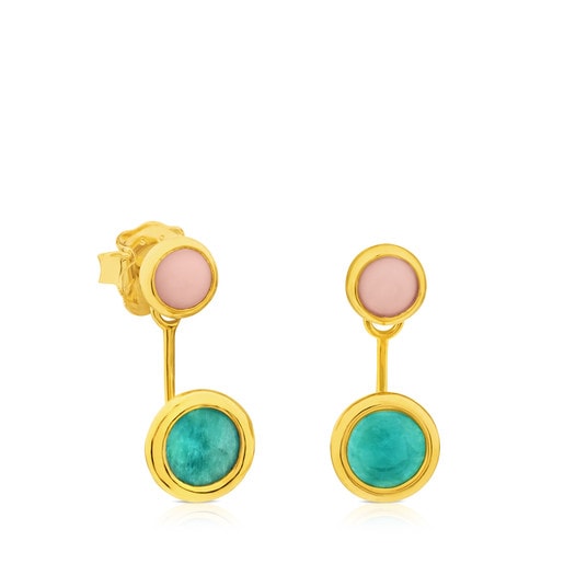 Vermeil Silver Alecia Earrings with Amazonite and Rose Opal