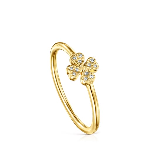 Gold Ring with Diamonds clover motif TOUS Good Vibes | TOUS