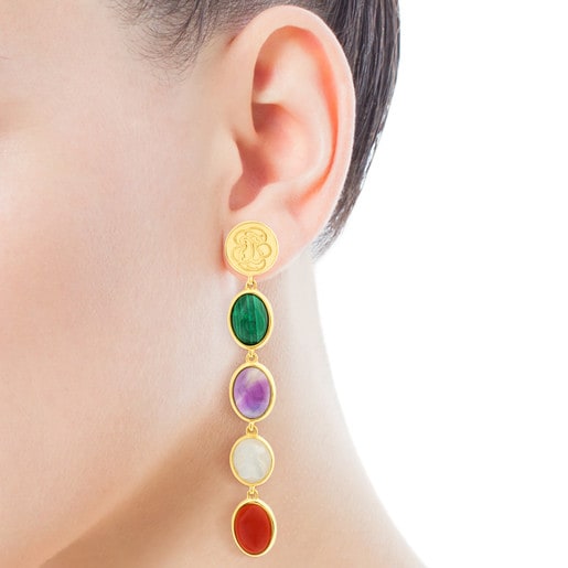 Vermeil Silver Camee Earrings with Gemstones 