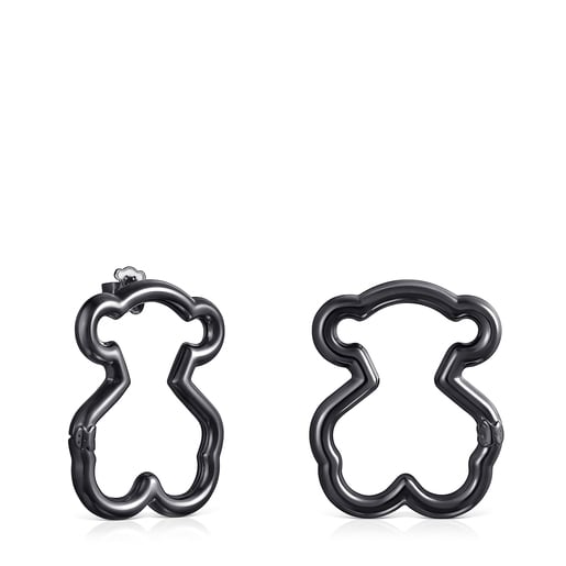 Large Hold Dark Silver Bear Earrings | TOUS