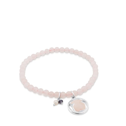 Bracciale in argento con quarzo rosa, iolite e perla coltivata Camille
