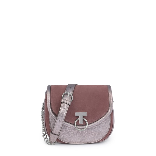 Sac à bandoulière T Hold Chain marron et argent en cuir