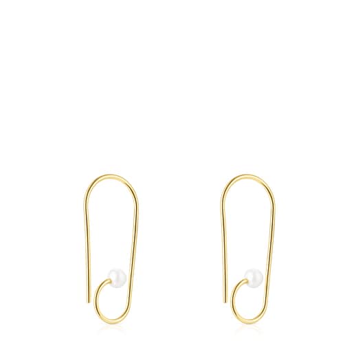 Short Silver Vermeil Nenufar Earrings with Pearls | TOUS