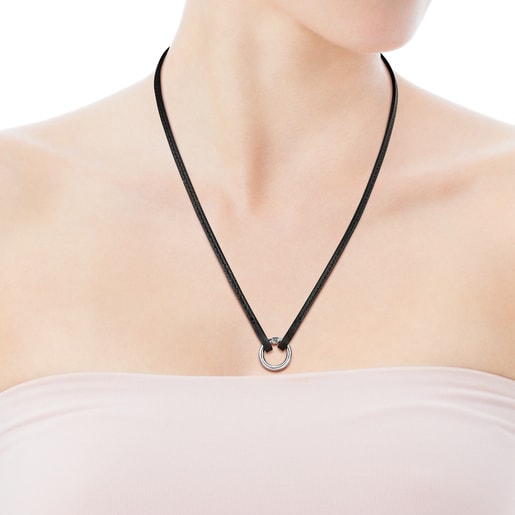 Long black Leather Hold Chain