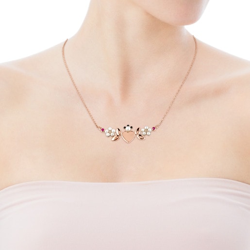 Halskette Real Sisy aus Vermeil-Roségold mit Edelsteinen