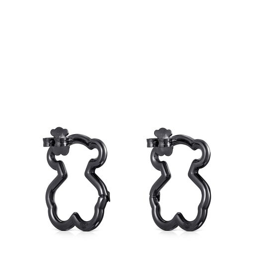 Aretes medianos Hold oso de Plata Dark Silver