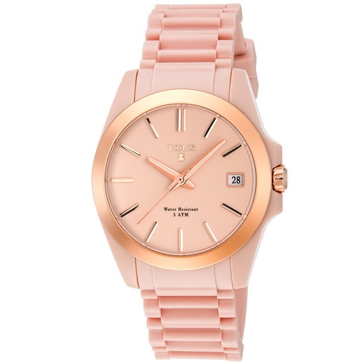 Rose IP Steel Drive Fun Watch with nude Silicone strap
