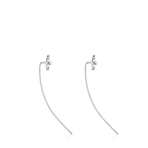 Long Silver Vita Flower Earrings