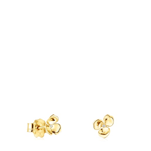 Gold Fragile Nature flower Earrings with Diamonds