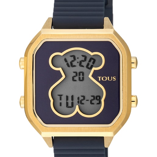 Часы D-Bear Teen из стали с золотистым ионным напылением и с синим силиконовым ремешком
