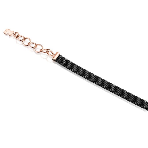 Bracelet Real Sisy étroit en Acier IP noir et Or Vermeil rose avec Onyx