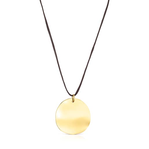 Silver Vermeil Nenufar petal Necklace with brown Cord | TOUS