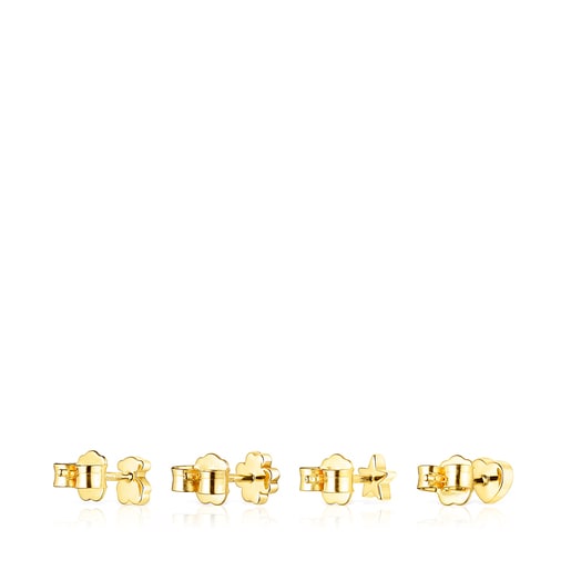 Set of Silver Vermeil Teddy Bear Earrings with Gemstones