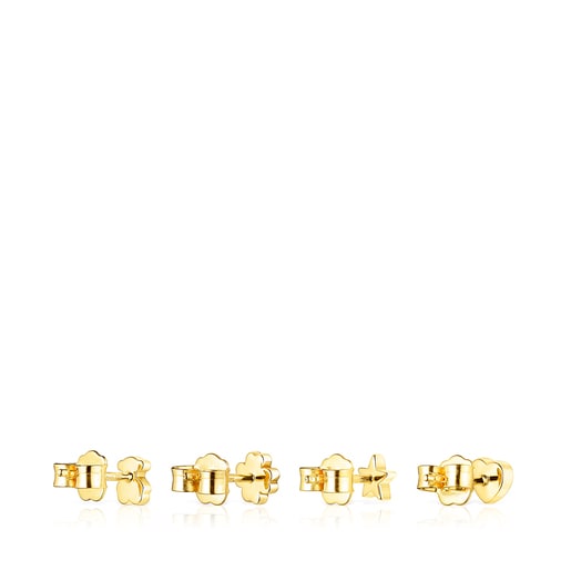 Pack de Aros Teddy Bear con baño de oro 18 kt sobre plata y gemas