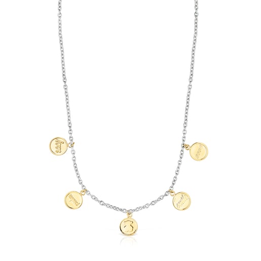 Two-toned Steel TOUS Good Vibes medallion Necklace | TOUS