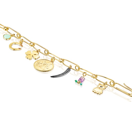 Pulsera TOUS Good Vibes clips con baño de oro 18 kt sobre plata y gemas