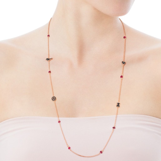 Rose Vermeil Silver Motif Necklace with Spinel and Ruby
