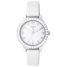 Montre Straight Kids en acier et lunette en ours avec bracelet en cuir blanc