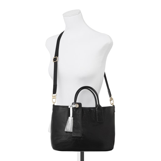 Sac cabas Francine Crack petit noir en cuir