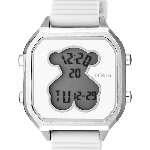 Steel D-Bear Teen Watch with white Silicone strap