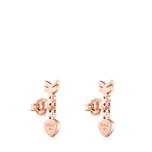 San Valentín arrow Earrings in Rose Silver Vermeil with Gemstones