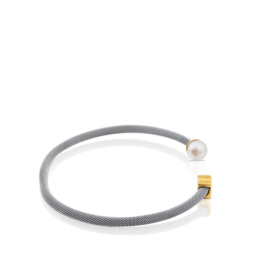 Bracelet Icon Mesh en acier et or, avec perle