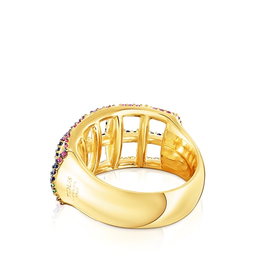 Silver Vermeil Costura Ring with Gemstones | TOUS