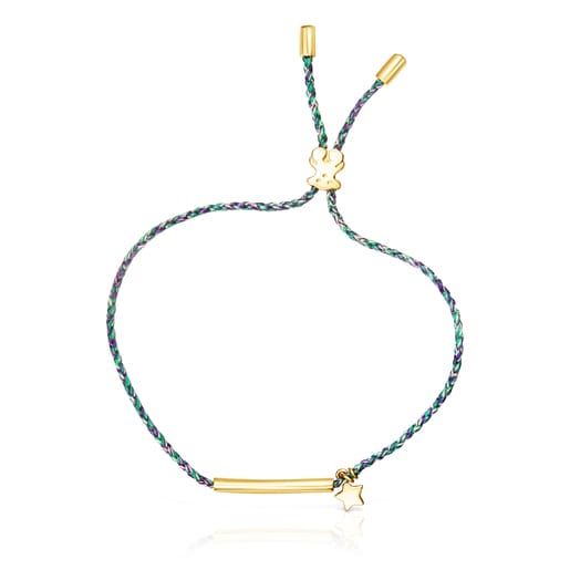 Bracciale stella con placcatura in oro 18 kt su filo intrecciato in argento e verde TOUS Good Vibes