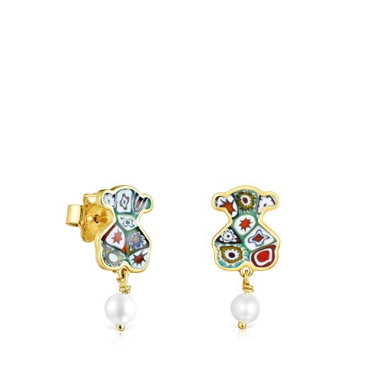 Minifiore Earrings in Silver Vermeil, Pearl and Murano Glass