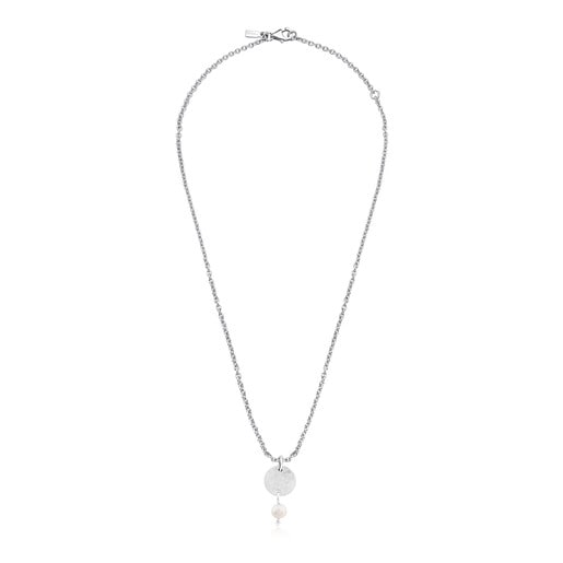 Silver Grit Necklace with Pearl