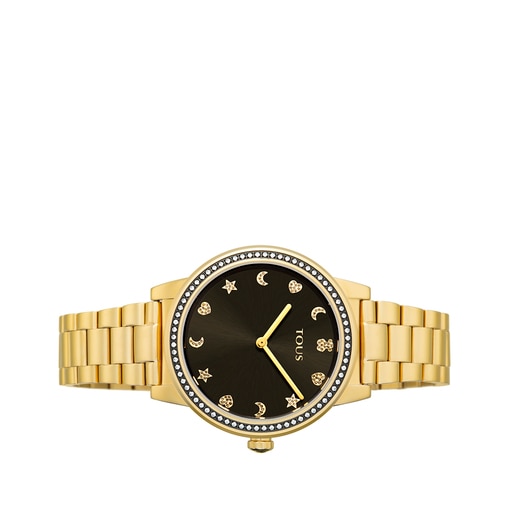 Montre Nocturne en acier IP doré avec lunette pavée de Zircones cubiques