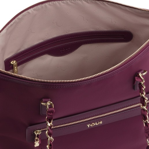 Large burgundy Nylon Brunock Chain Tote bag