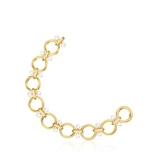 Pulsera con baño de oro 18 kt sobre plata y perlas Hold anillas