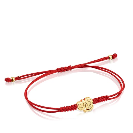 Pulseira Chinese Horoscope serpente em Ouro e Cordão vermelho