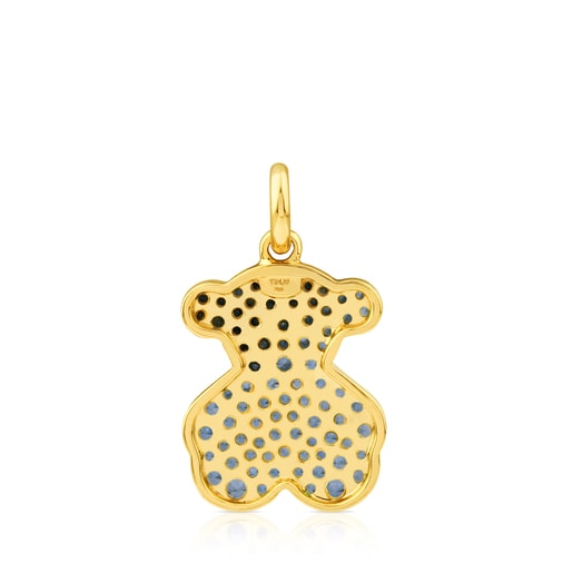 Gold Icon Gems Pendant with blue Sapphires big Bear motif