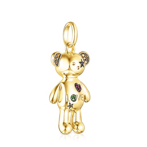 Silver Vermeil Teddy Bear Stars Pendant with Gemstones