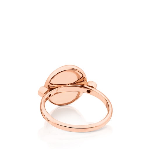 Δαχτυλίδι Camee από ροζ Ασήμι Vermeil με Όνυχα και Ρουμπίνι