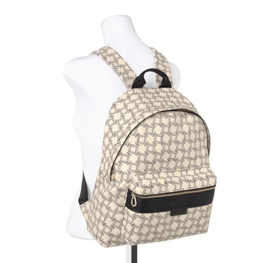Mochila mediana Tous Logogram beige-negro