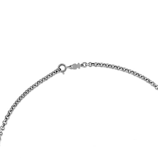 Collier ras du cou TOUS Chain en Argent bruni avec anneaux ronds, 45 cm.