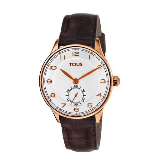 Pink IP Steel Corintho Watch with brown Leather strap